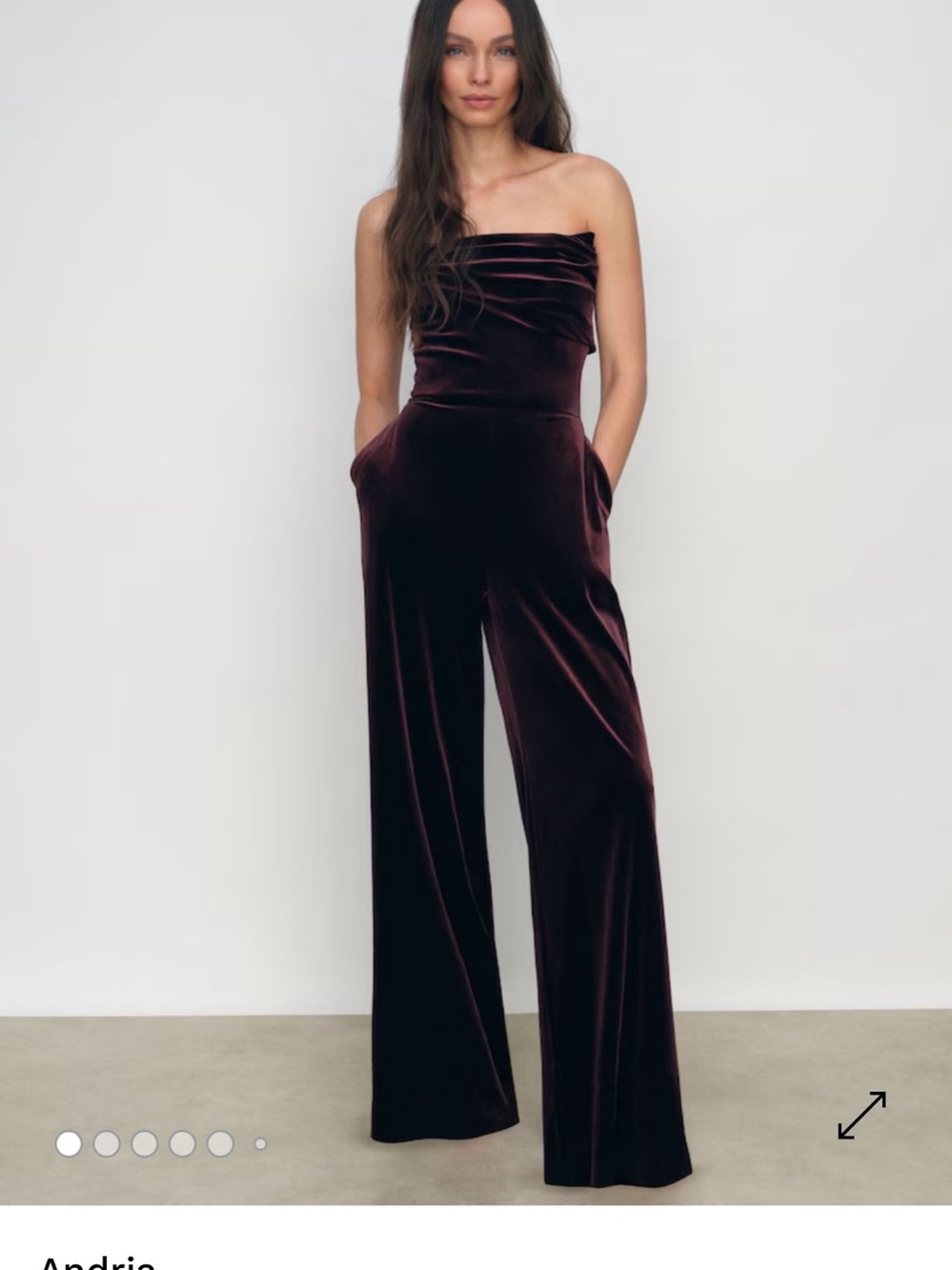 Reiss Andria Burgundy Velvet Drape Strapless Jumpsuit